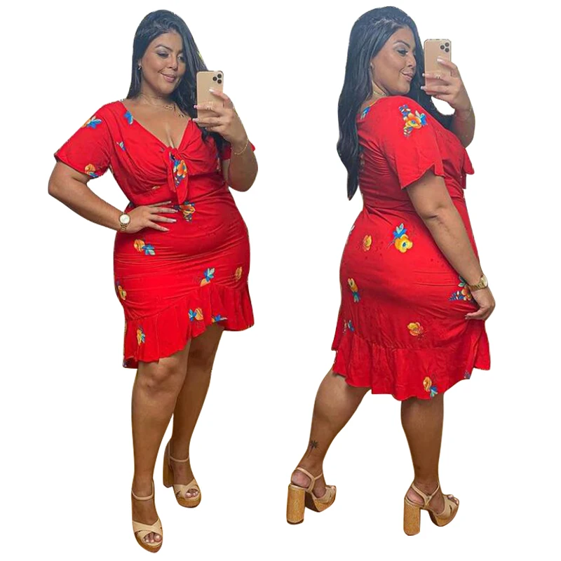 

Hot Selling 2021 New Style Summer Clothing Fashion Casual Beach Wear Women 4xl Plus Size Floral Dress, Shown