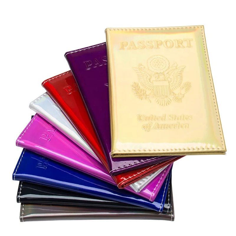 

Customized The United States of America Passport Holder w Phone Card Slots Laser Mirror 3D Multi 8 Colors Embossed Passport Case