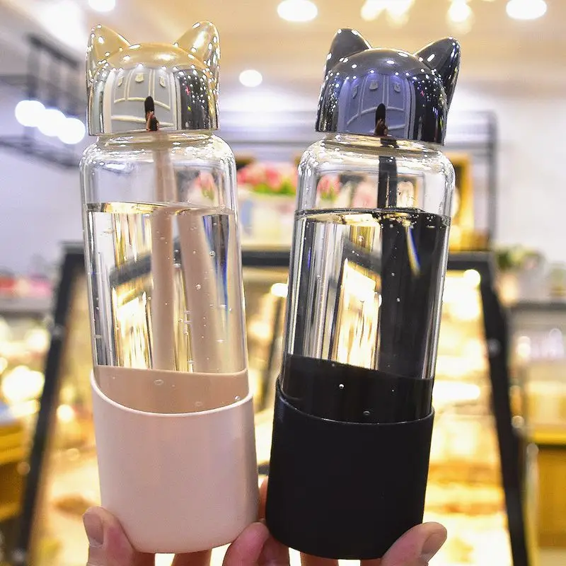 

Feiyou can custom the logo glass bottle female lovely creative trend portable harajuku water bottle male simple bottels, Golden,puple