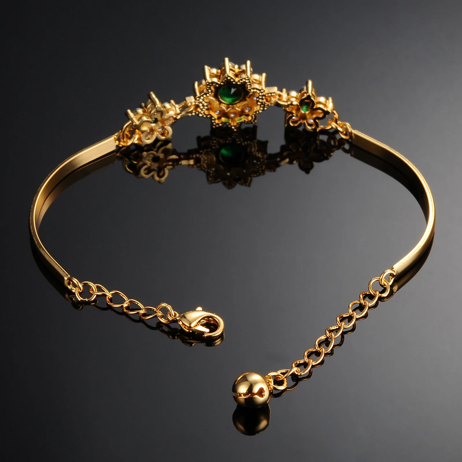 

18K Gold Plated Inspirational Charm Jewelry Luxury Sterling Silver Jade Bracelet