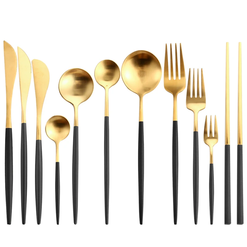 

Mate Black Gold Cutlery Set,Brushed Stain 18/10 Stainless Steel Colorful Wedding Flatware Sets Cutipol Goa