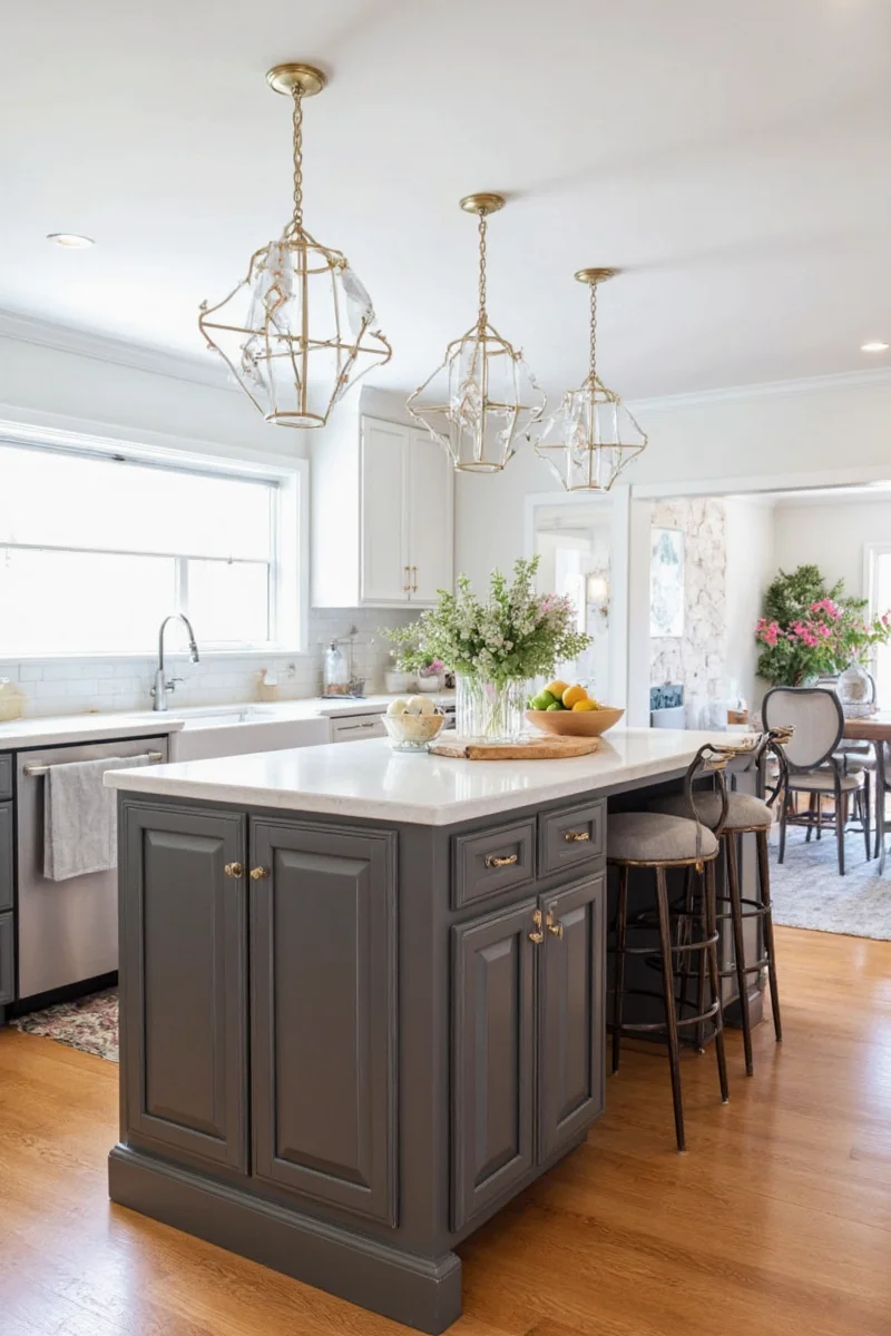 Standalone kitchen island with open and closed storage