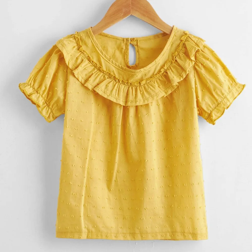 

2021 Summer Tshirt Cotton Kids Girl Top Solid Ruffle 100% Cotton Kids Shirt for Girls, Customized color