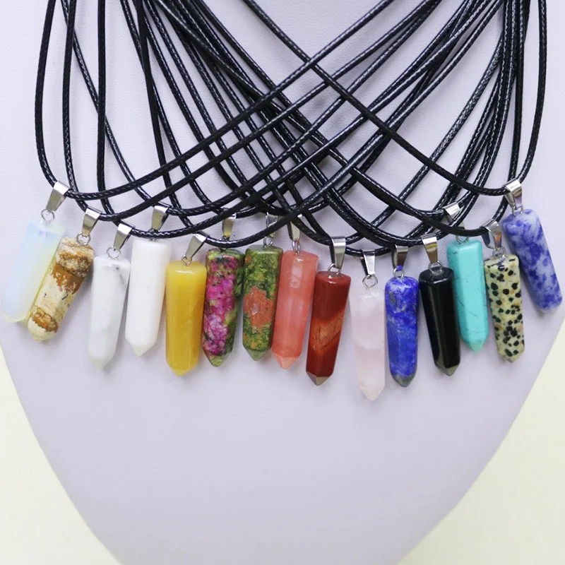 

Natural Stone Hexagonal Bullet Shaped Quartz Pendant Charms Crystal Agates Jewelry Pendant Necklace Free shipping