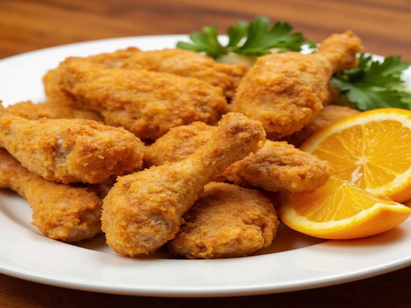 Crispy homemade orange chicken with fresh orange slices