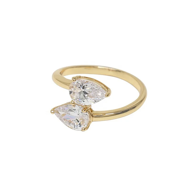 

Hawaiian China Jewelry 18k Gold Plating 925 Silver Zirconia Teardrop CZ Wrap Rings