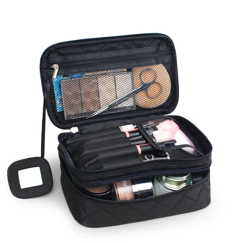 

Hot Sale Women Makeup Bag Vanity Case Custom Logo Toiletry Bag Nylon Travel Cosmetic Bags