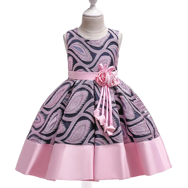 

Children's formal dress princess dress with flower jacquard fabric sleeveless dress