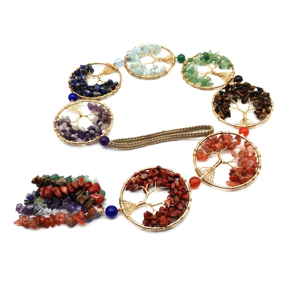 

7 Chakra Crystals Tree Life Car Hanging Ornament Healing Stones Feng Shui Good Luck Home Window Wall Decoration, Customized color