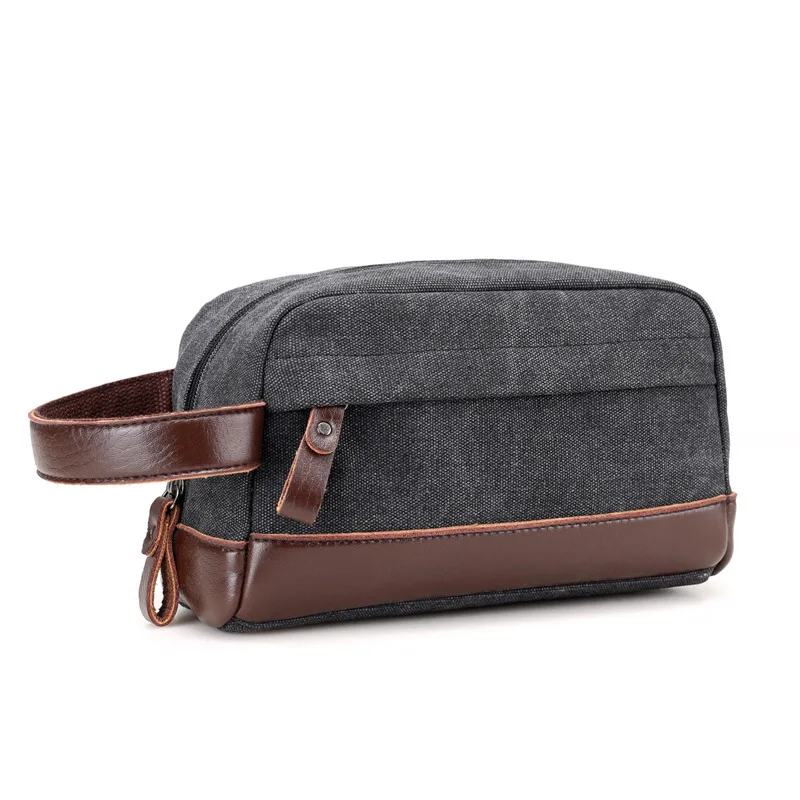 

Casual Canvas Cosmetic Leather Handle Men Women Toiletry Storage Organizer Wash Travel bags