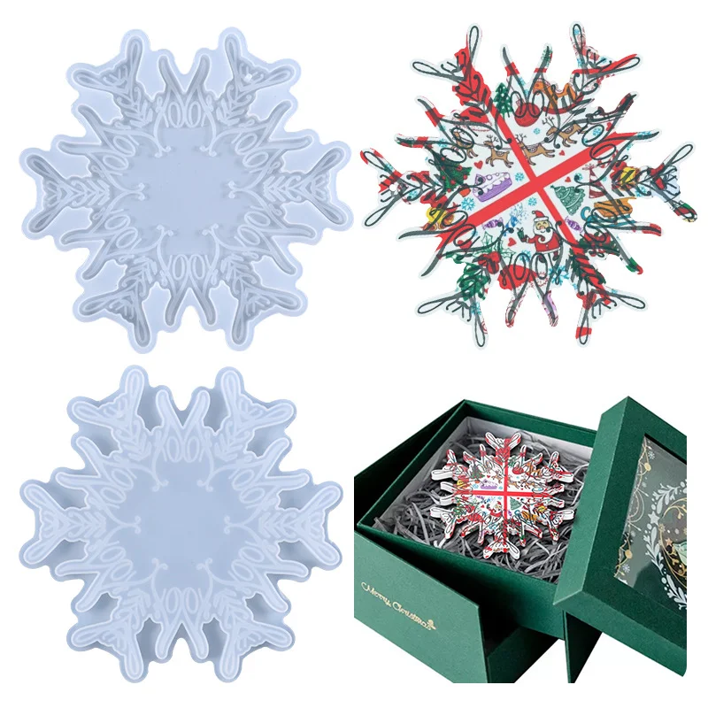 

DIY Crystal Epoxy Mould Snowflake Ornament Coaster Multi-purpose Silicone Mold, Customized color