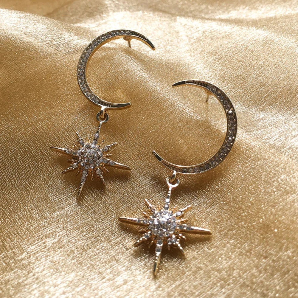 

Volume Supply 925 Sterling Silver 18k Gold Plated Jewelry Moon And Star Earrings For Women