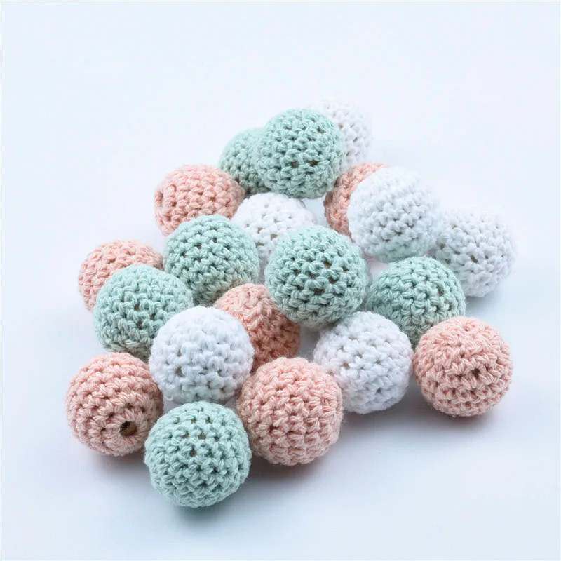 

16mm Cotton Crochet Wooden Round Baby Teething beads For DIY Baby Jewelry Making