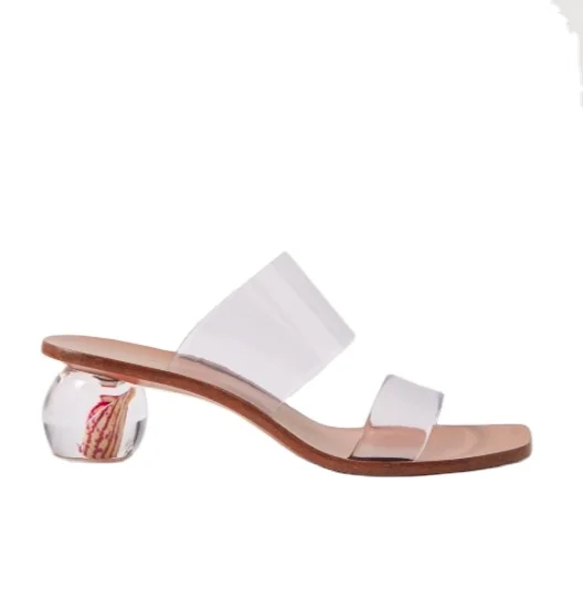 

2021 Fashion Sandals Woman New Trendy 6CM High Heel Crystal Transparent Shoes Low Clear Heels for Ladies