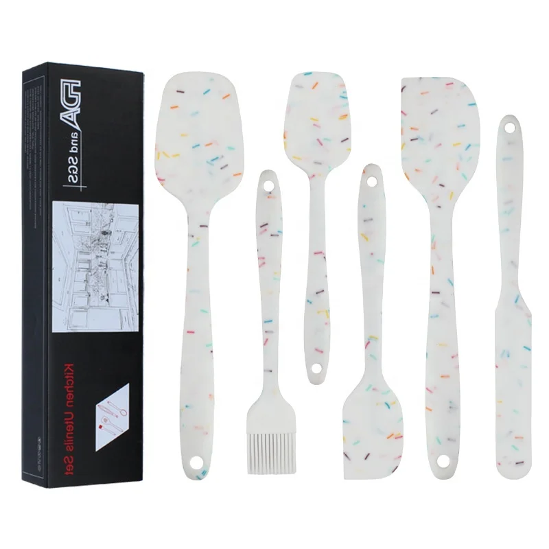 

Amazon 6 piece silicone handle kitchenware set non stick pot spoon spatula colander kitchen utensils, Black ,red, custom
