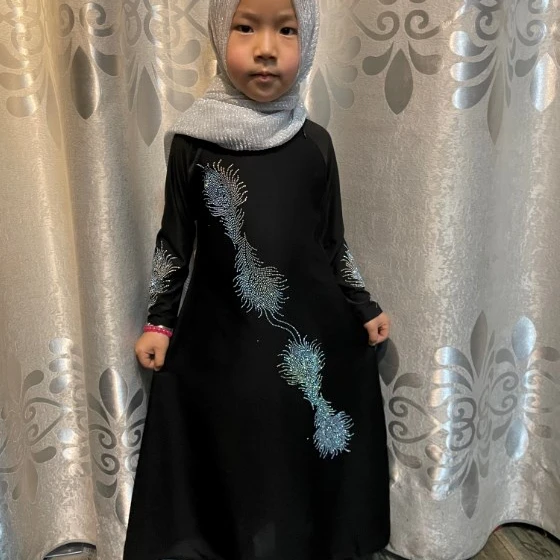 

rhinestones muslim girl abaya islamic kids Clothing small girl dresses Prayer Clothes kids abayas YM183, Black