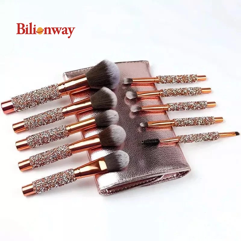 

Fashion 10pcs Makeup Brush Set Glitter Shinny Foundation Blending Power Face Cosmetic Beauty Make Up Tool Set