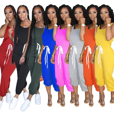 

2021 Solid Color Casual Women Jumpsuit Street Fashion One Piece Jumpsuits, Black,dark green,orange