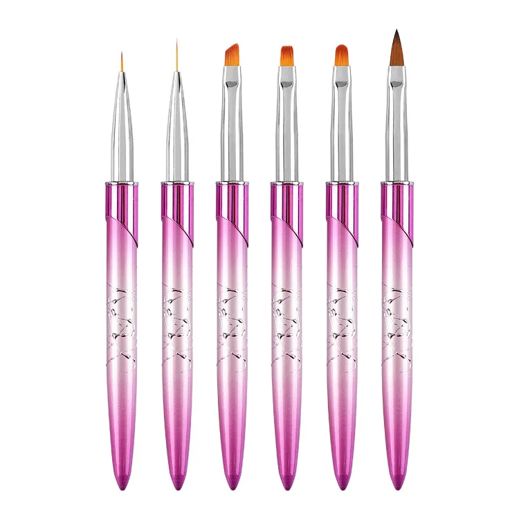 

Nail Brush Oem 2022 New Design Pink Metal Handle Nylon Hair Gel Flat Brush Nail Brush Private Label