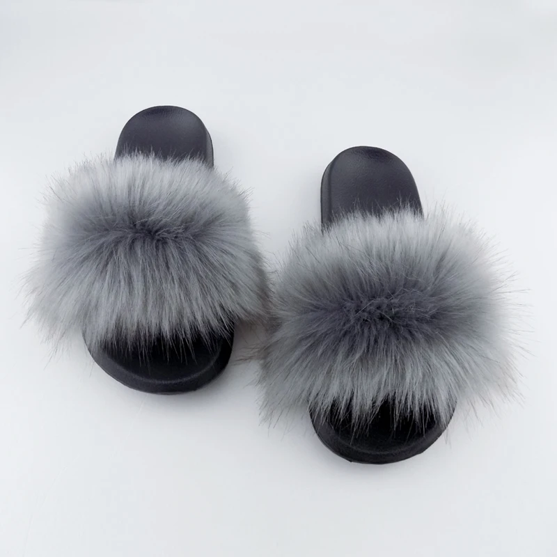 

Wholesale Fox Fur slippers sandals faux fur slides, Red ,black ,green ,orange ,brown and so on