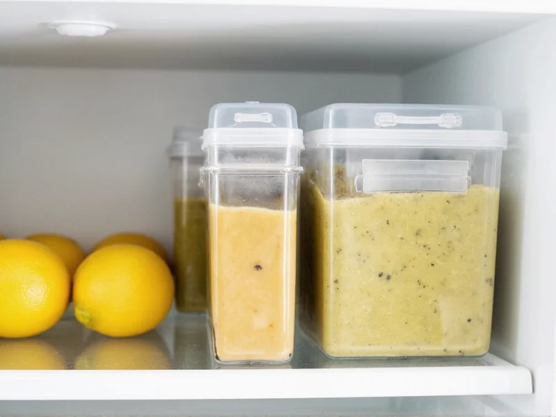 Homemade dressing storage containers in refrigerator