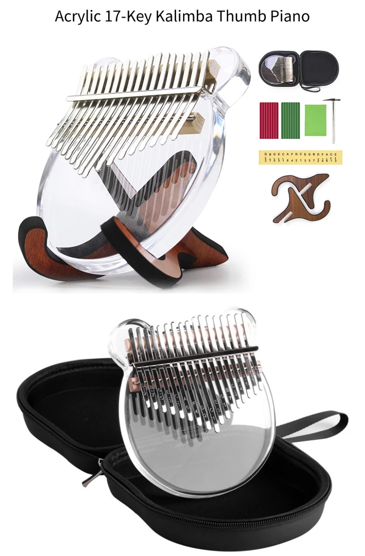 
VONVIK Transparent Acrylic 17-Key Kalimba Thumb Piano With Carry Bag Musical Note Stickers 