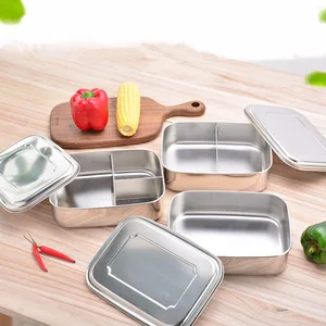 Image of Korean 304 stainless steel insulated lunch box with lid bento box for students children dining room compartment food container