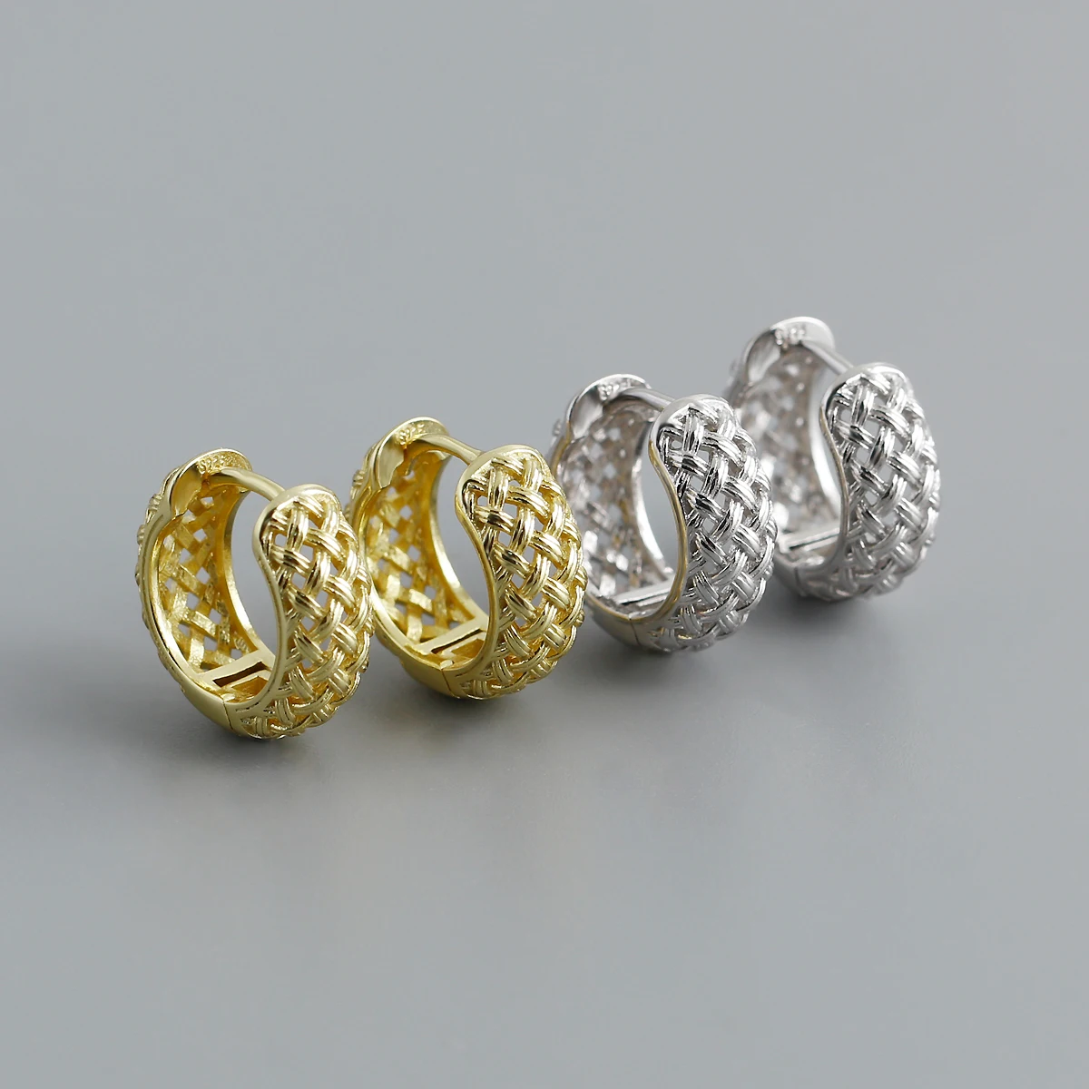 NEW Fashion 925 Silver Plain Simple Round Hemp Rope Weaving Shape Hoop Earrings Jewelry 18K Gold Plated Hoop Earrings for Women