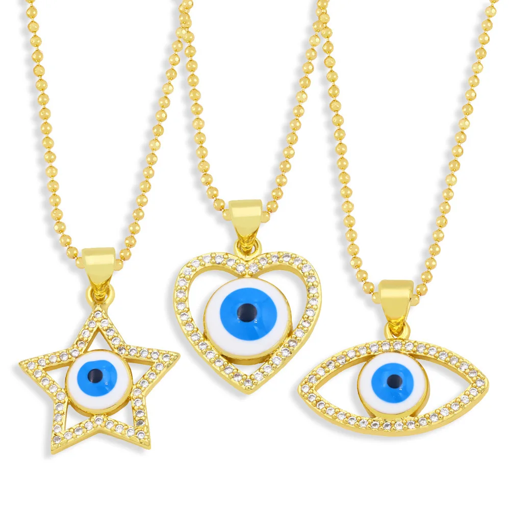 

BA124 Christmas Gift Jewelry Evil Eyes Five Pointed Star Choker Necklace Colorful CZ Star Turkish Blue Evil Eyes Pendant
