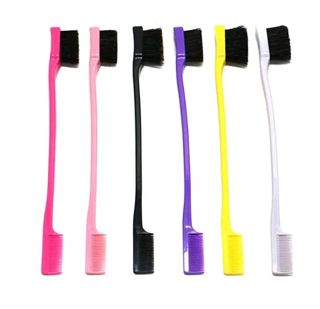 

Custom logo hair double sided edge control brush, White, black, purple, pink, rose