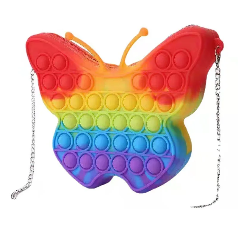 

New Fidget Stress Reliever Mini Silicone Butterfly Pop Ziplock Bag Women Rainbow Fashion Handbags