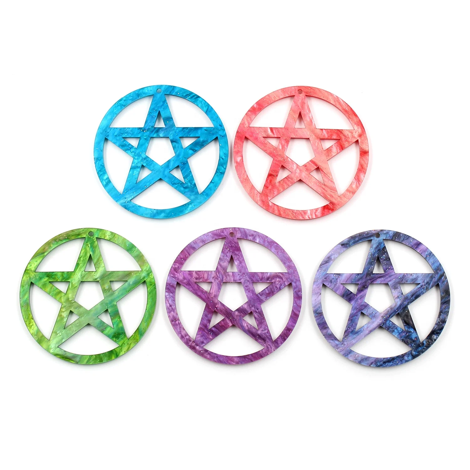 

AC1405 - 60mm High Quality Glitter Pentagram For Pendant Jewelry Accessories Acrylic Pentagram For Earrings, As picture