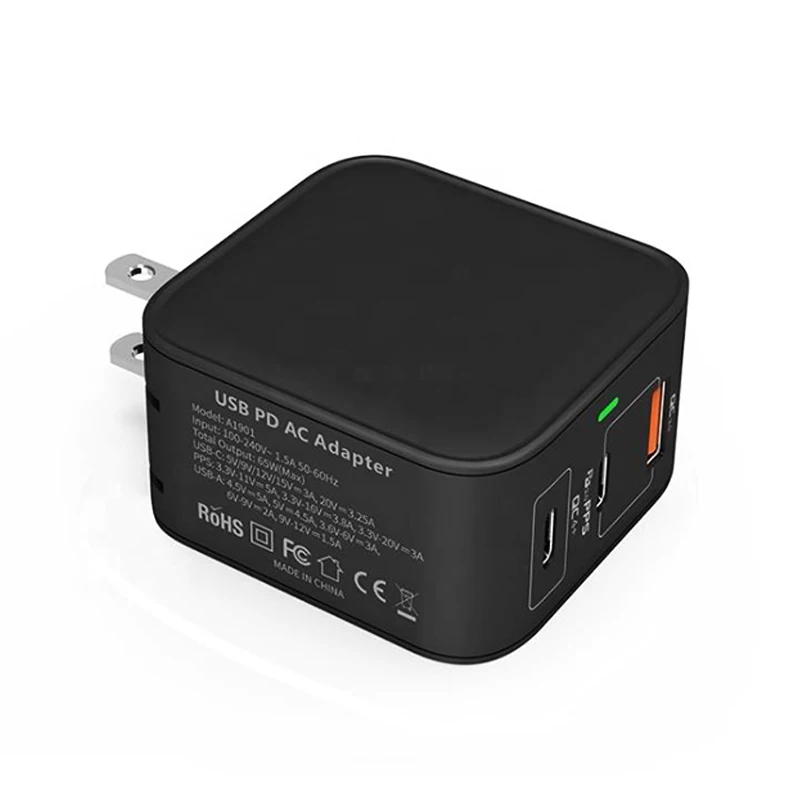 

65W GaN Quick Travel Charger Three ports Mini 65W High Power PD Fast Charging Quickly GaN Wall charger