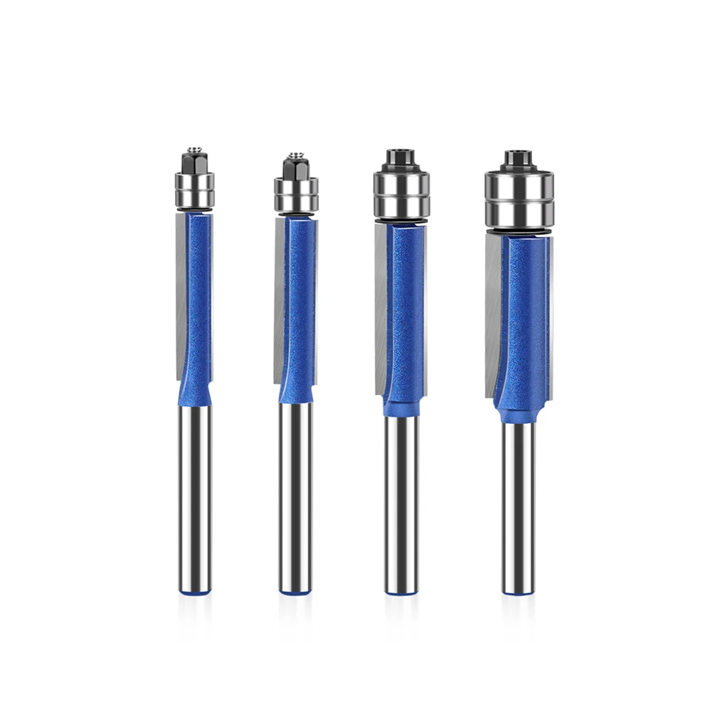 1/4inch and 6mm Round Shank 2 Carbide Flutes Top Double Bearing Flush Trim Router Bit Woodworking Tools Straight Router Bits Set