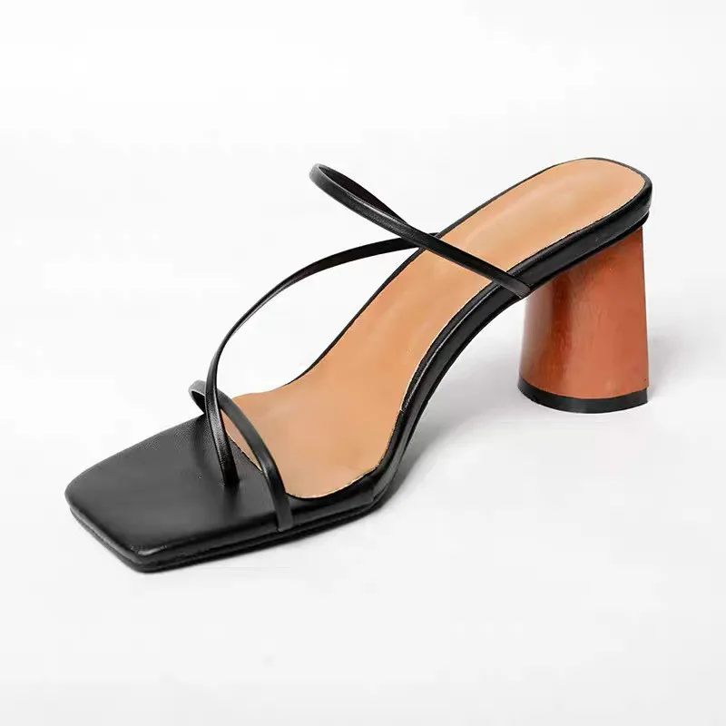 

Chaussures Femme Mule A Talon Mid High Slip On Women Sandals Summer 2021 Thong Block Heels for Ladies, Black, white, brown
