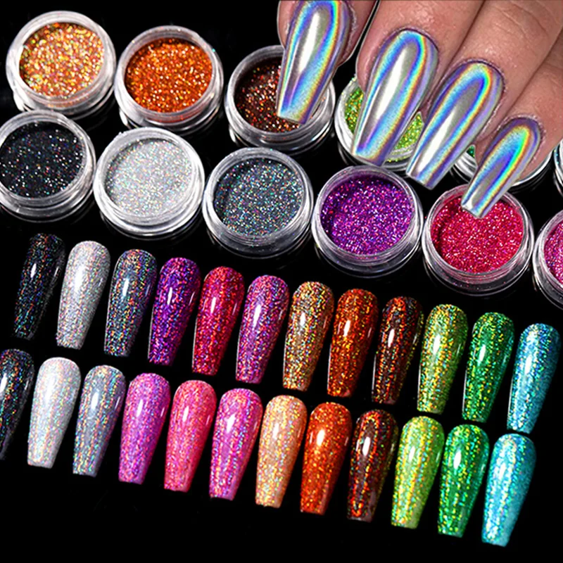 

Nail Holographic Iridescent Powder Silver Laser Glitter Mirror Chrome Nail Pigment Powders