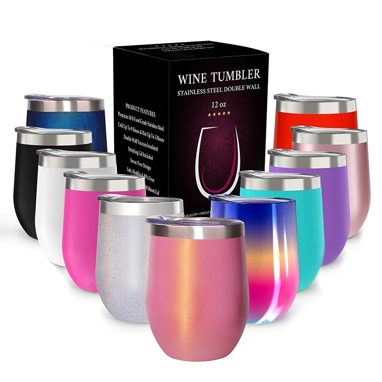 

2021 new 12oz 20oz Double Wall Stainless Steel Vacuum Insulated wine Cups stemless keeps warm and cold, Customized color