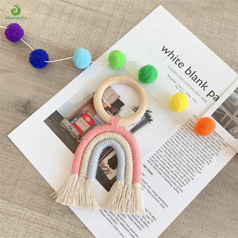 

Rainbow Wood Ring Beads Pendant Decoration Rainbow Tassel Nursery Bedroom Wall Hanging Baby Infant Toddler Bed Ornaments