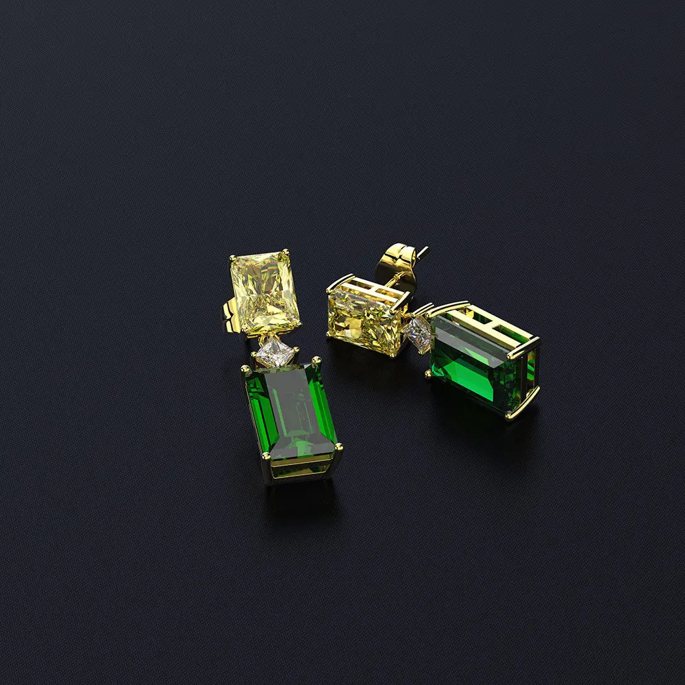 

2020 gold plated drop luxury elegant emerald copper gemstone stud diamond square earrings for women