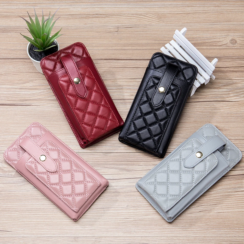 

Rhombic Sheepskin Woman Cell Phone Sling Handbags Mini Soft Genuine Leather Chain Mobile Phone Bags leather chain mini bag