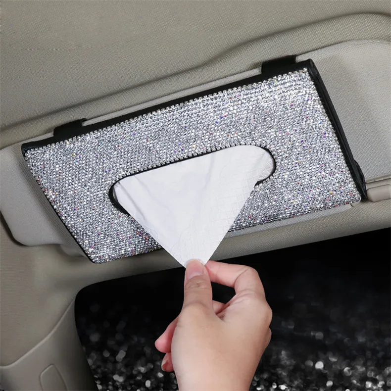 

Crystal Diamond Crystal Tissue Box Holder For Sun Visor Tissue Girls Car Accessories, White purple