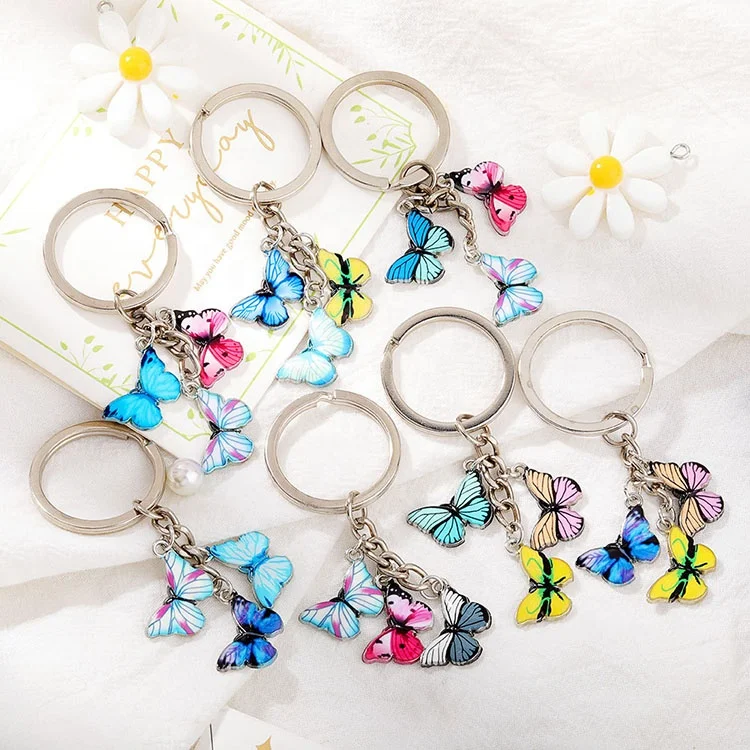 

New Colorful Enamel Butterfly Keychain Accessories Jewelry Gifts Insects Matel Car Keychain For Women Bag