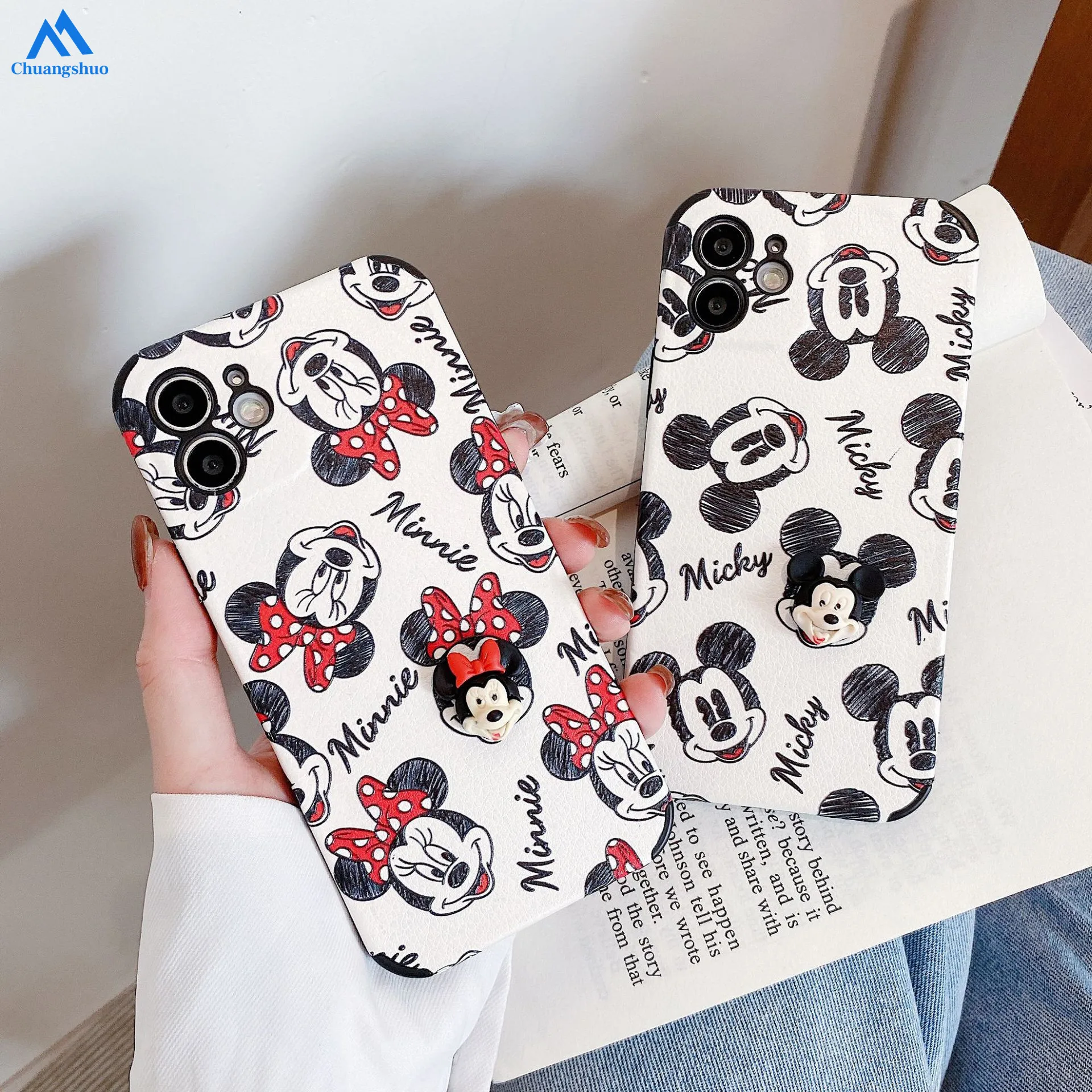 

Minnie Lovely Cartoon Three-dimensional Mobile Phone Case For Iphone 12 Pro Soft PU TPU Cover For Iphone, Red , black