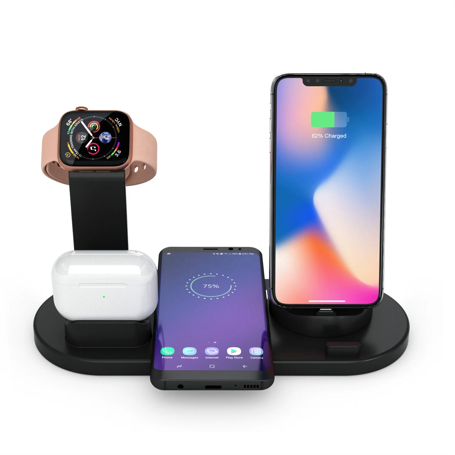 

Detachable Split 3 in 1 wireless charger 9V 2A for iphone dock, Black