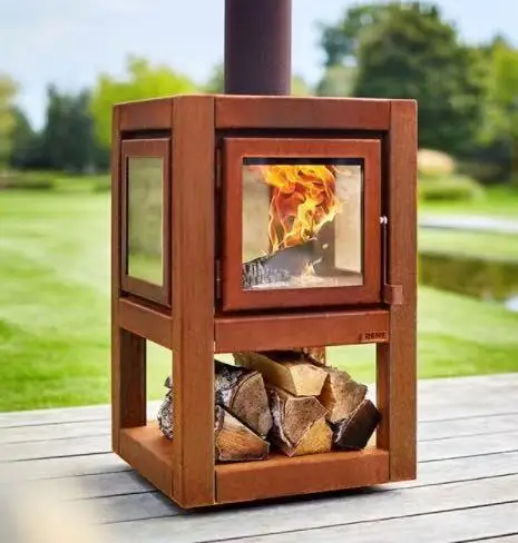 

Wood-burning outdoor freestanding Corten fireplace, Rusted red