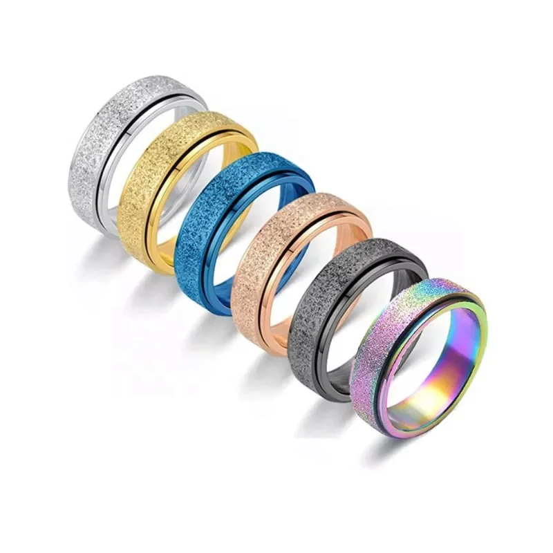 

2022 Trendy Rotation Frosting Spinner Rings Jewelry Men Women Fashion Stainless Steel Spinning Fidget Anxiety Ring, Colorful