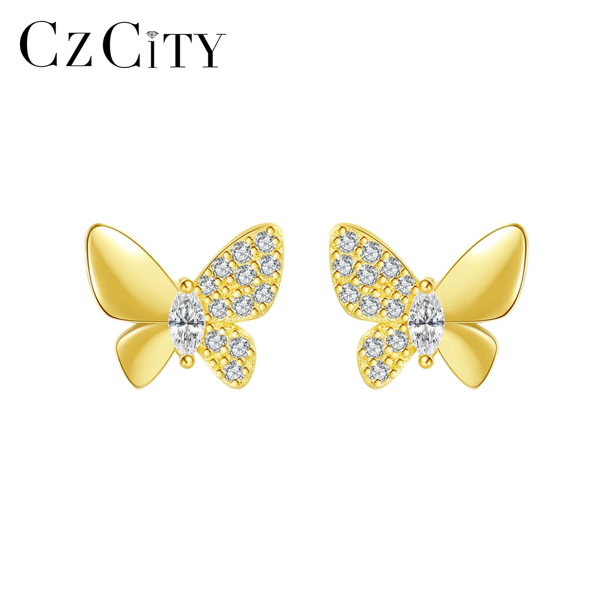 

CZCITY Earing Gold Plated Girl Popular Fancy Woman Trending Cute 2022 Butterfly Earring Stud