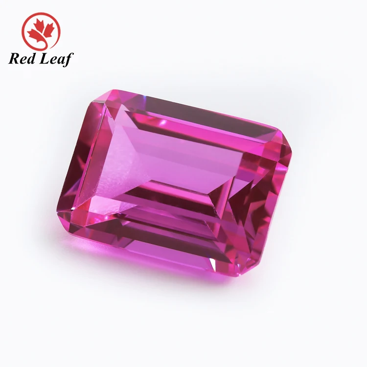 

Redleaf jewelry 5A quality emerald cut pink 2# color loose gemstone synthetic corundum