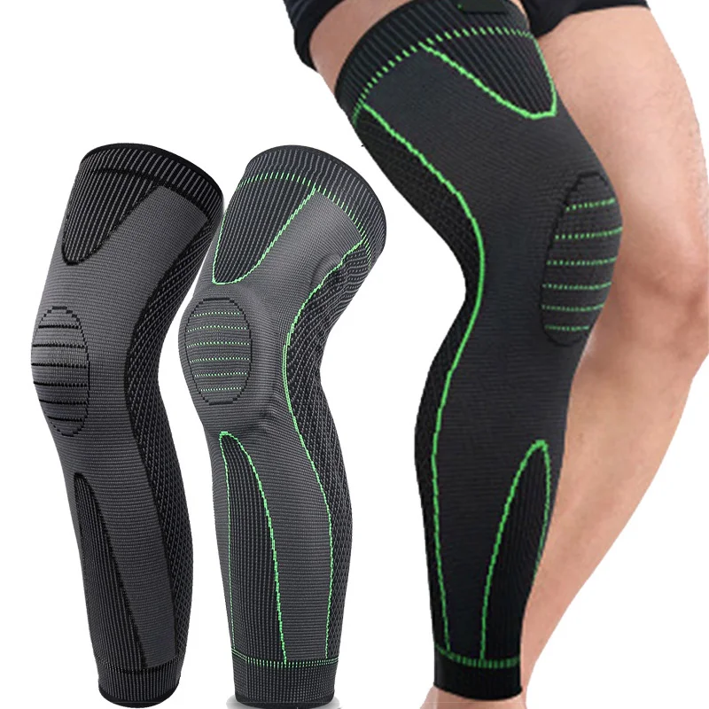 

Unisex Knee Support Brace with Side Stabilizers Patella Gel Adjustable Sports Long Leg Compression Sleeves, Black/green/skyblue or customized