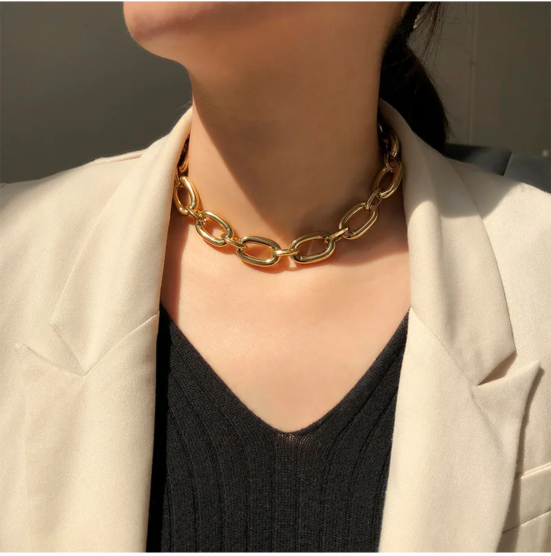 

Fashion Big Size Round Choker Gold Plated Necklace Men Women Punk Hip Hop